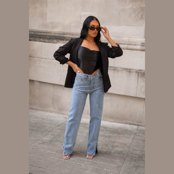 Black Long Sleeve Pocket Blazer - Tenely