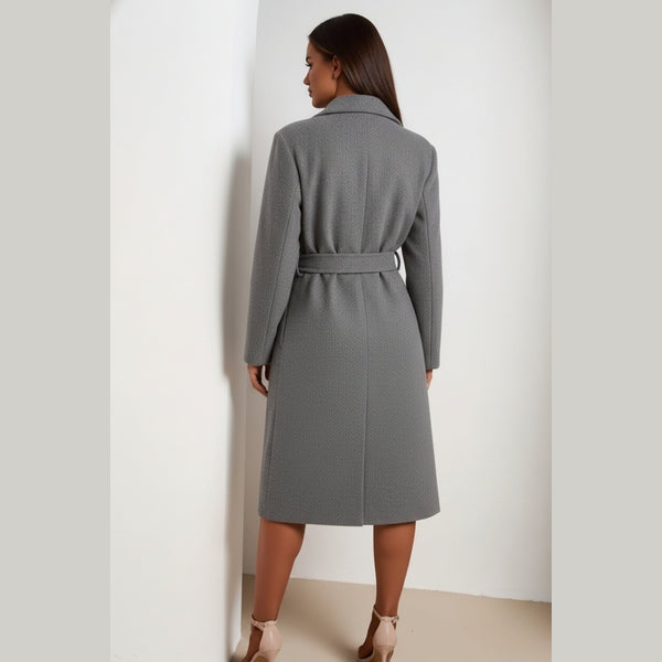 Charcoal Double Breasted Black Button Detail Belted Trench Coat - Eliana