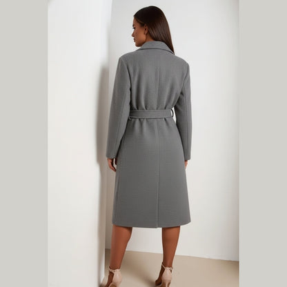 Charcoal Double Breasted Black Button Detail Belted Trench Coat - Eliana
