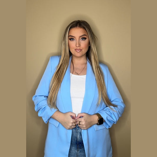 Light Blue Long Sleeve Pocket Blazer - Tenely