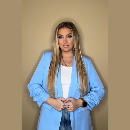 Light Blue Long Sleeve Pocket Blazer - Tenely