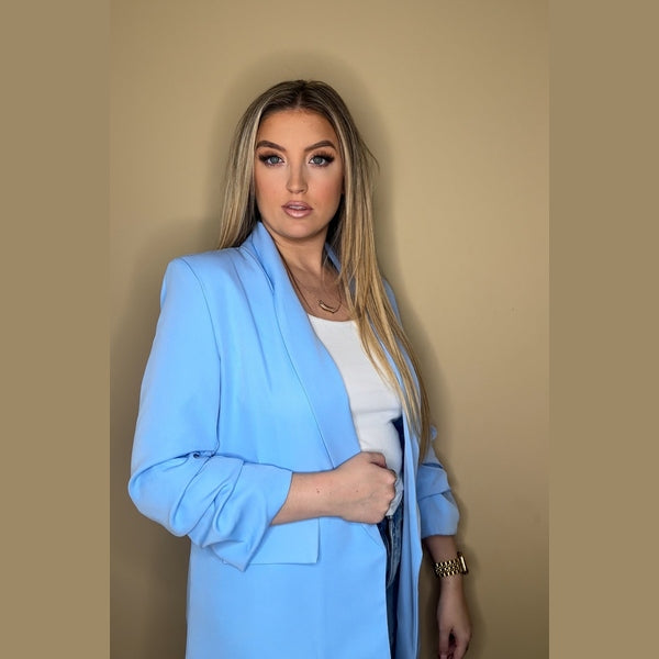 Light Blue Long Sleeve Pocket Blazer - Tenely