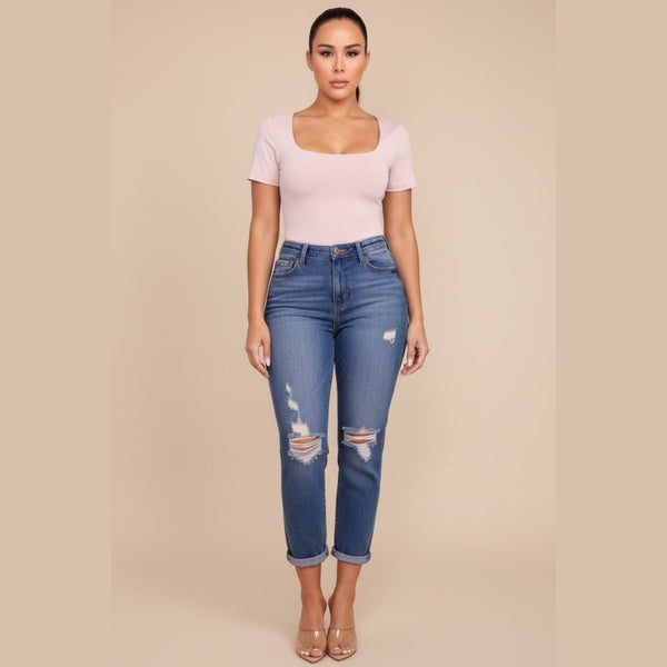 Pink Short Sleeve Scoop Neck Top - Mariela