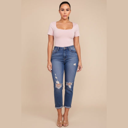 Pink Short Sleeve Scoop Neck Top - Mariela