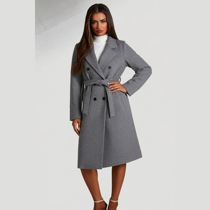 Charcoal Double Breasted Black Button Detail Belted Trench Coat - Eliana