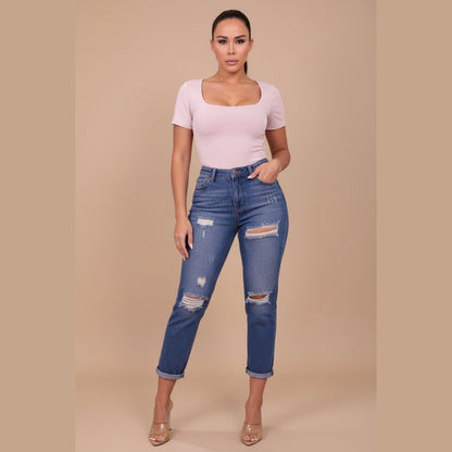Pink Short Sleeve Scoop Neck Top - Mariela