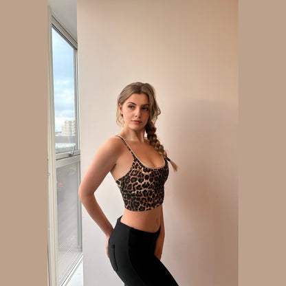 Brown Leopard Print Double Strap Sports Bra Top - Almarie