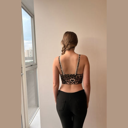 Brown Leopard Print Double Strap Sports Bra Top - Almarie
