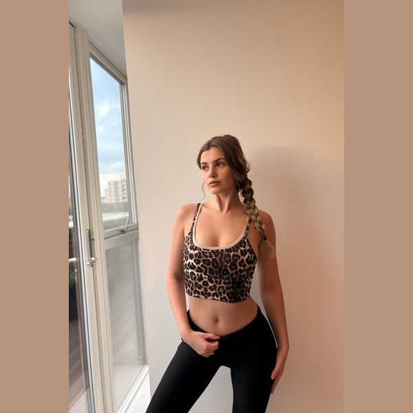 Brown Leopard Print Double Strap Sports Bra Top - Almarie