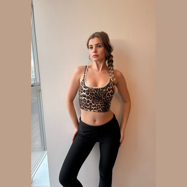 Brown Leopard Print Double Strap Sports Bra Top - Almarie