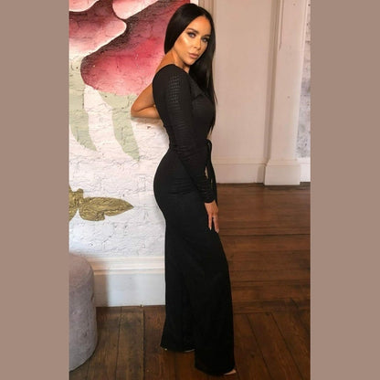 Black Croc Belted One Shoulder Jumpsuit - Evelyn