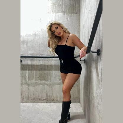 Black Cargo Pocket Belted Skort Playsuit - Soraya