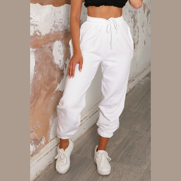 White Cuffed Joggers - Lizzie