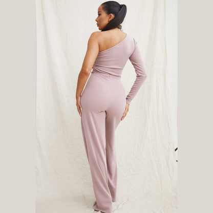 Mauve Belted One Shoulder Jumpsuit - Evelyn