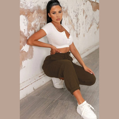 Dark Green Cuffed Joggers - Lizzie