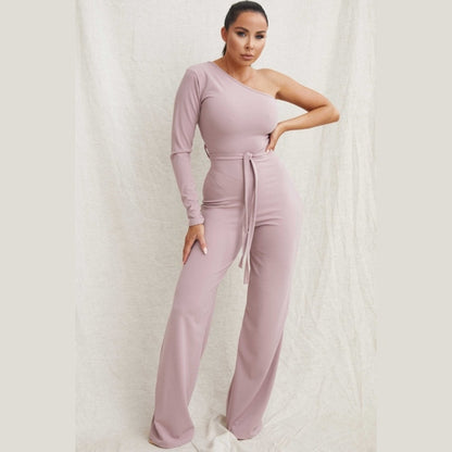 Mauve Belted One Shoulder Jumpsuit - Evelyn