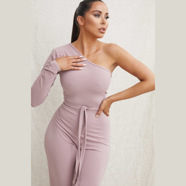 Mauve Belted One Shoulder Jumpsuit - Evelyn