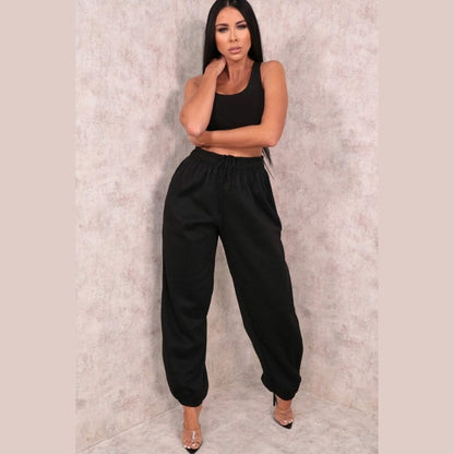 Black Cuffed Joggers - Lizzie