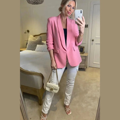 Pink Long Sleeve Pocket Blazer - Tenely