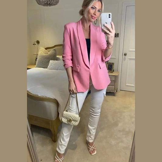 Pink Long Sleeve Pocket Blazer - Tenely