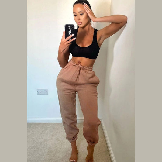 Tan Cuffed Joggers - Lizzie