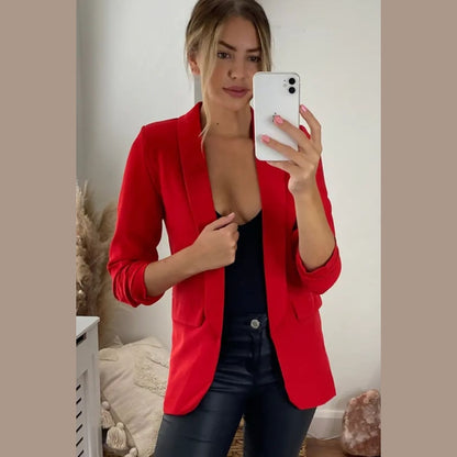 Red Long Sleeve Pocket Blazer - Tenely