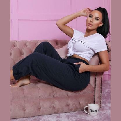 Navy Cuffed Joggers - Lizzie