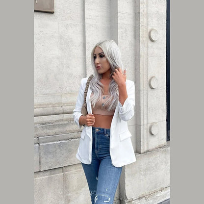 White Long Sleeve Pocket Blazer - Tenely
