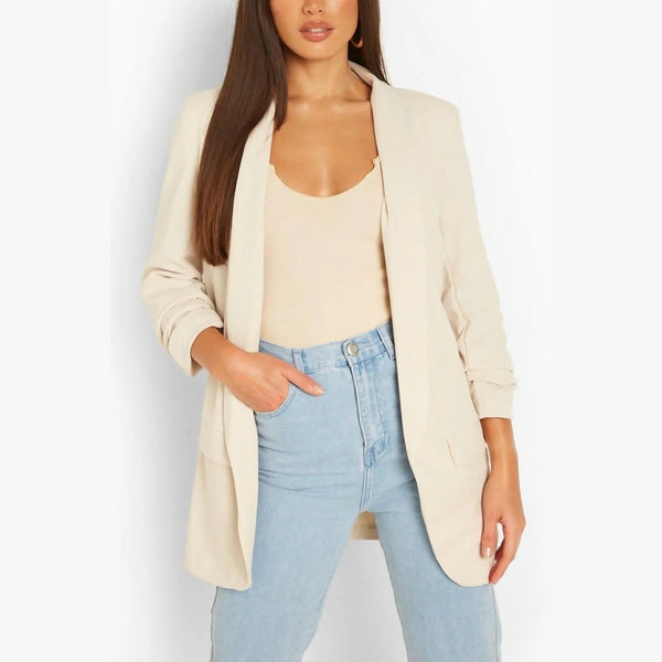 Beige Long Sleeve Pocket Blazer - Tenely