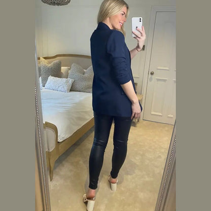 Navy Long Sleeve Pocket Blazer - Tenely