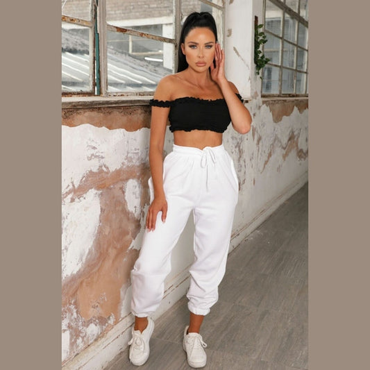 White Cuffed Joggers - Lizzie