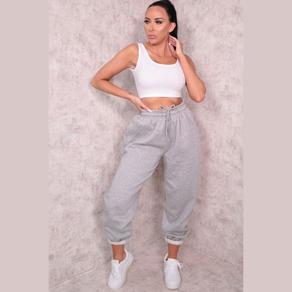 Grey Cuffed Joggers - Lizzie