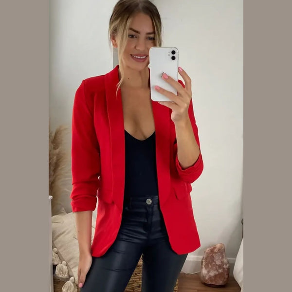 Red Long Sleeve Pocket Blazer - Tenely