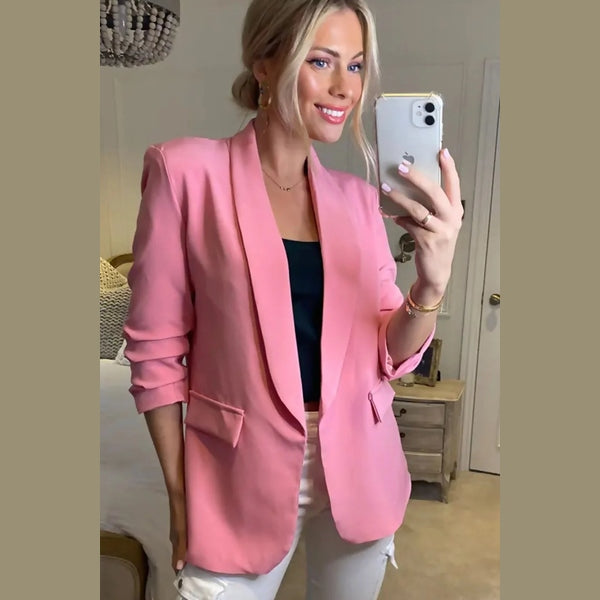 Pink Long Sleeve Pocket Blazer - Tenely
