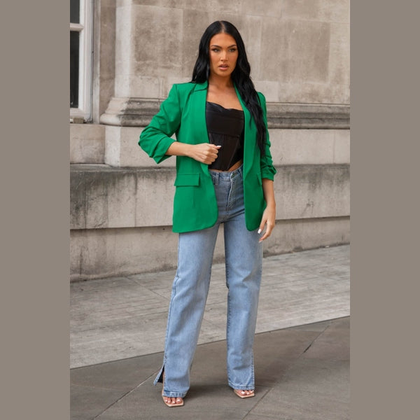 Green Long Sleeve Pocket Blazer - Tenely