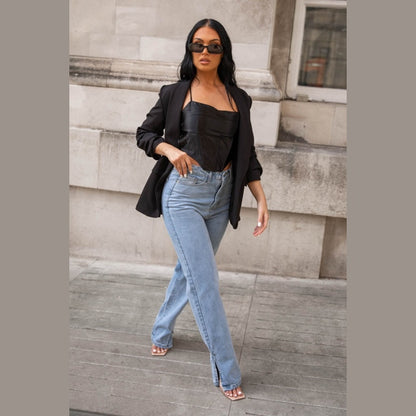 Black Long Sleeve Pocket Blazer - Tenely