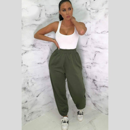 Khaki Cuffed Joggers - Lizzie