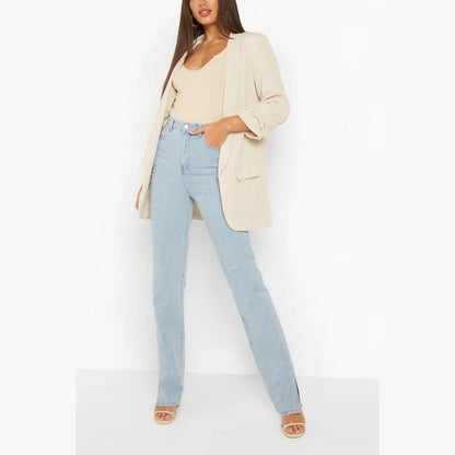 Beige Long Sleeve Pocket Blazer - Tenely