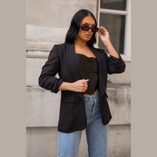 Black Long Sleeve Pocket Blazer - Tenely
