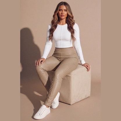 Camel Panel Detail High Waisted Leggings- Kiya