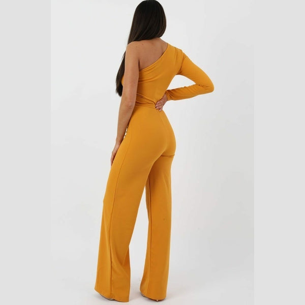 Mustard Belted One Shoulder Jumpsuit - Evelyn