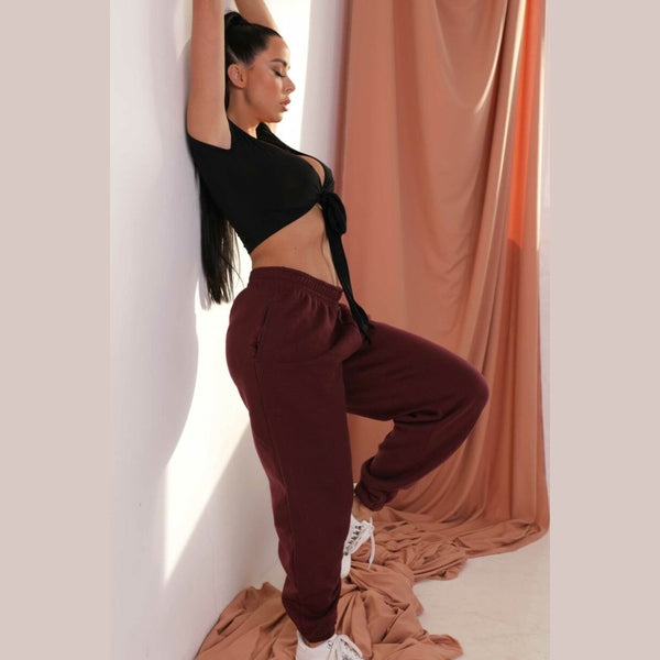 Wine Cuffed Joggers - Lizzie