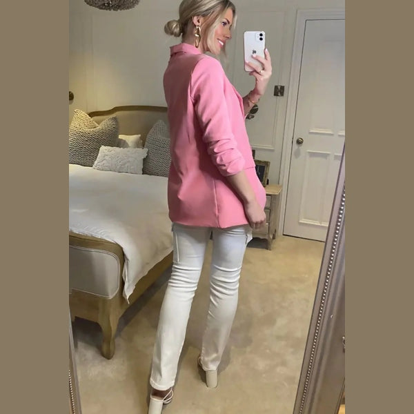 Pink Long Sleeve Pocket Blazer - Tenely