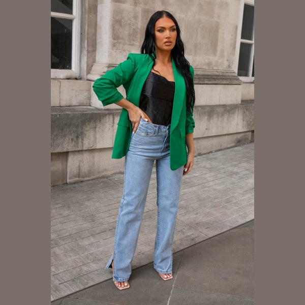 Green Long Sleeve Pocket Blazer - Tenely