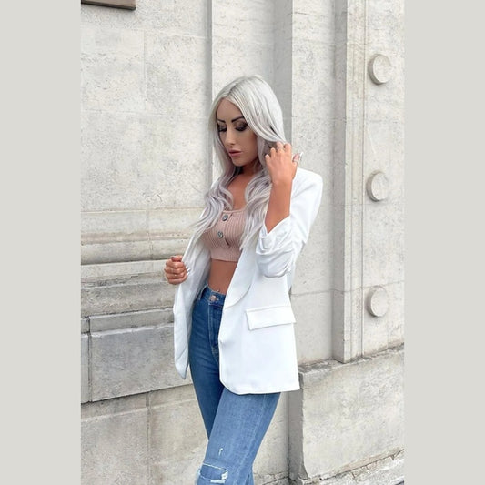 White Long Sleeve Pocket Blazer - Tenely