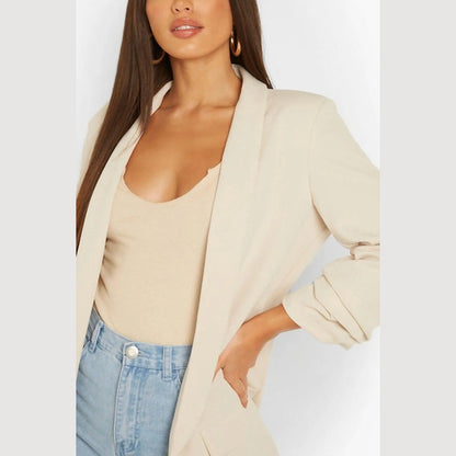 Beige Long Sleeve Pocket Blazer - Tenely