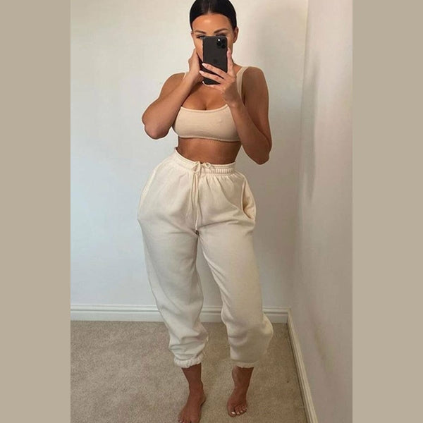 Cream Cuffed Joggers - Lizzie