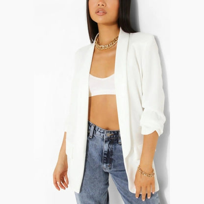 White Long Sleeve Pocket Blazer - Tenely