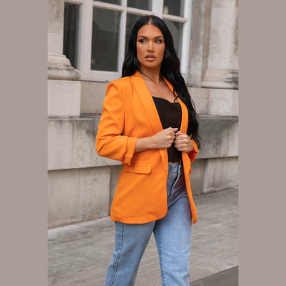 Orange  Long Sleeve Pocket Blazer - Tenely