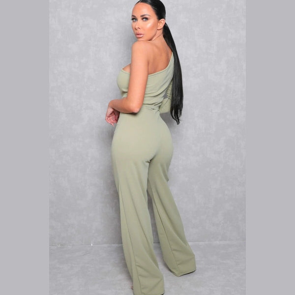 Sage Belted One Shoulder Jumpsuit - Evelyn